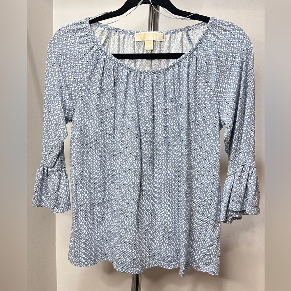 Michael Kors Floral Print Blouse, Blue, Size Small
